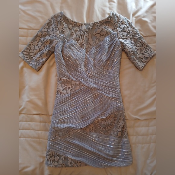 Tadashi Shoji Silver Lace Mini Dress- see measurements - Picture 3 of 9